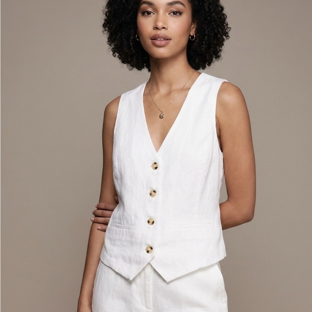 Rachel Zoe White Linen Vest Size 2